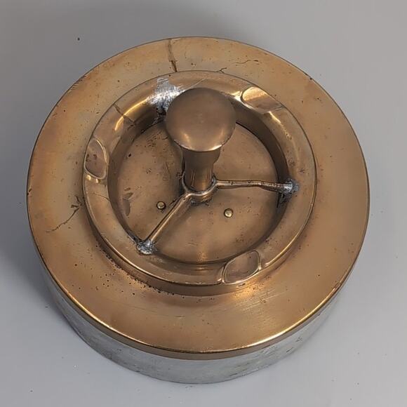 Vintage Brass Ashtray Spin-A-Way Push Down Disposal MCM 1950s Spinning Copper - Picture 3 of 10